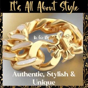 🆕Tory Burch Authentic Roxanne Inlay Chunky Huge Gold & Mother Of Pearl Bracelet